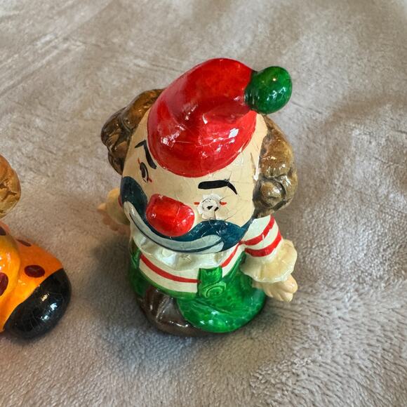 2 VINTAGE ENESCO CLOWN Figurines Sri Lanka Ceramic Porcelain Circus Hand Painted - Picture 3 of 7